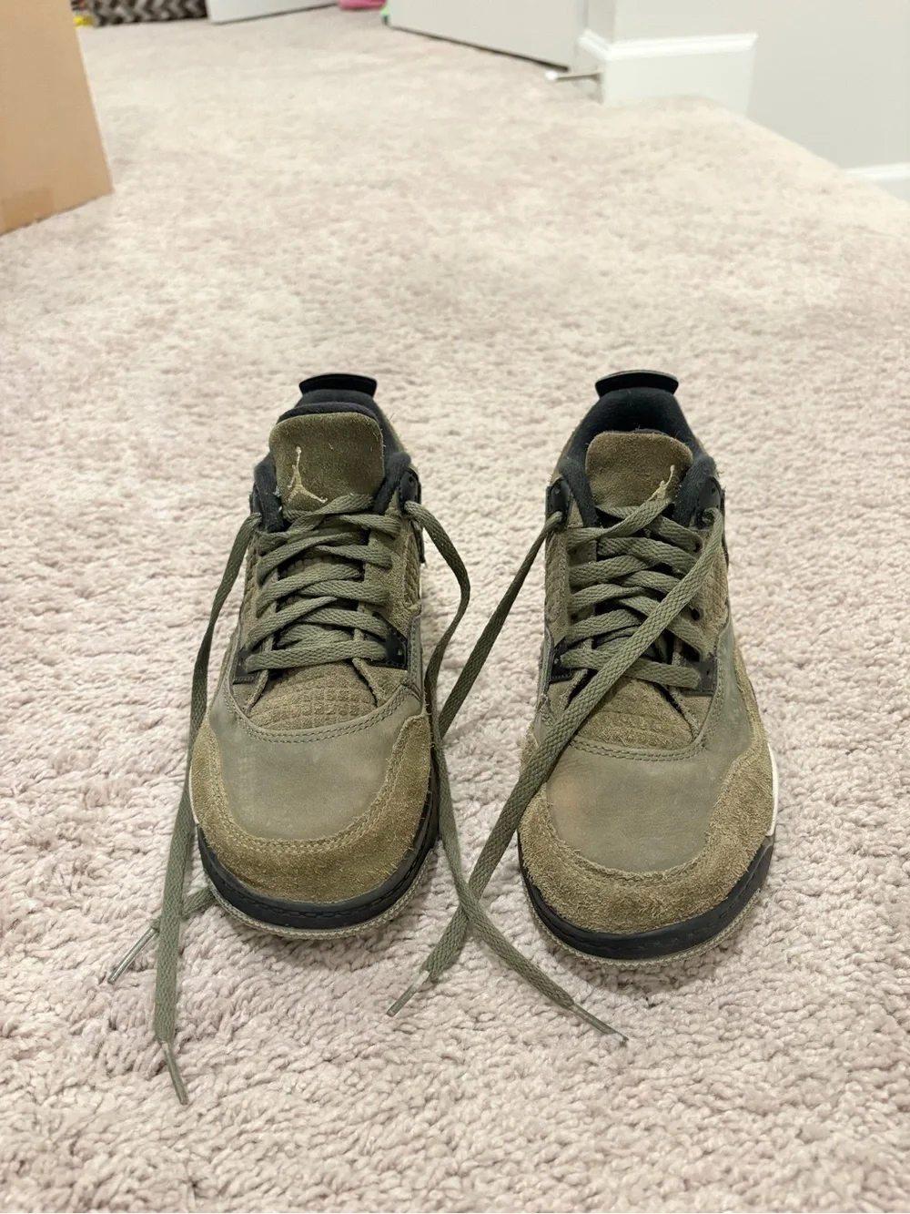 Jordan kids Olive Green Suede Low-Top Sneakers